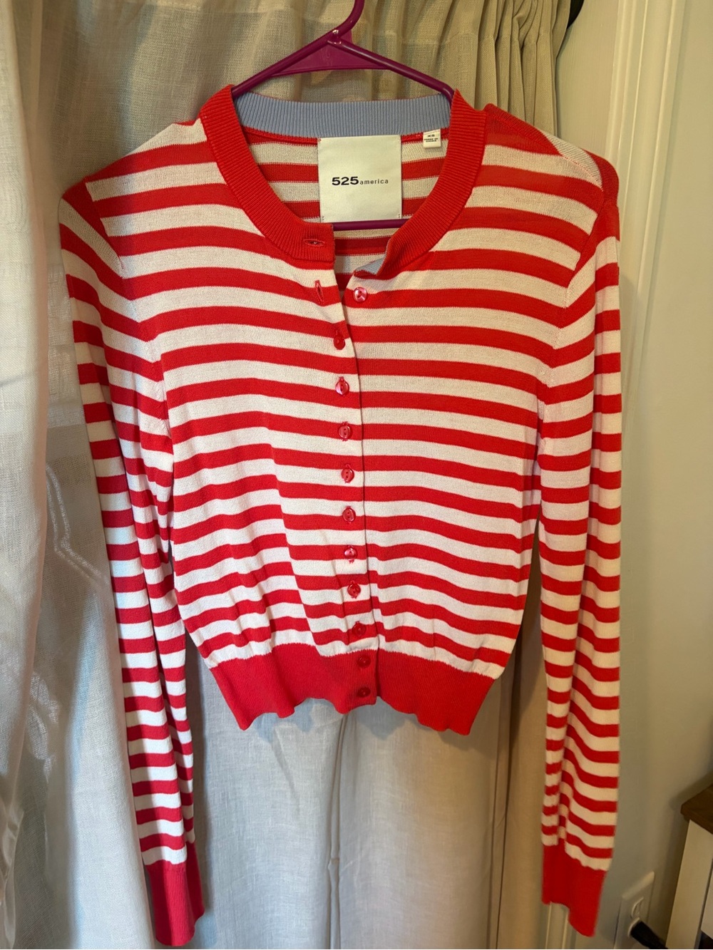 525 America Red and White Striped Button-Front Cardigan